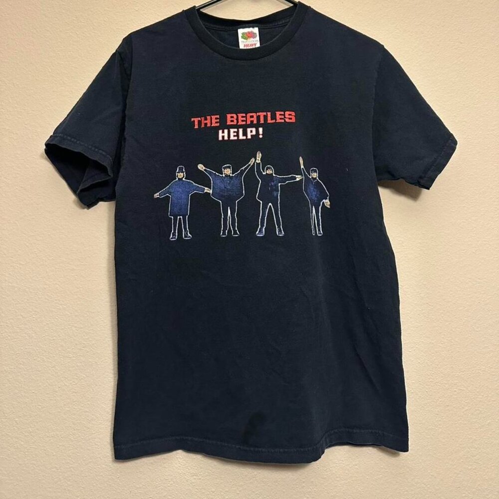 Vintage Y2K Help by The Beatles Lyrics Double Sided Black Tee